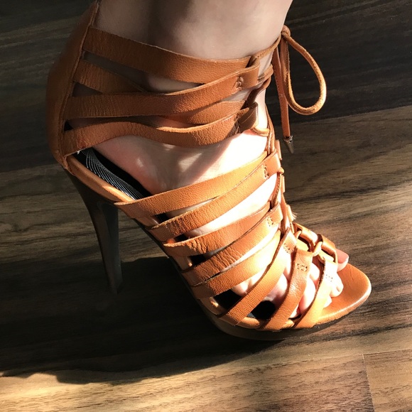 NEW Strapped Brown Leather Heels - Picture 4 of 5